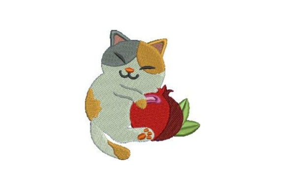 Adorable Cat Hugging Pomegranate Design