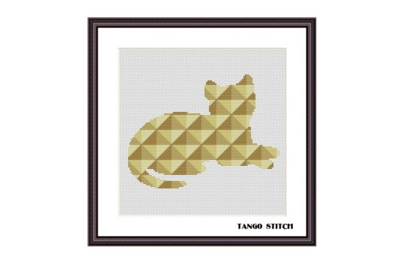 Beige Cat Geometric Cross Stitch Design
