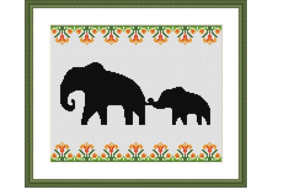 Charming Elephant Family Cross Stitch Pattern