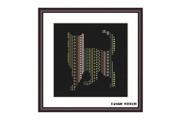 Green Ornament Cat Cross Stitch Pattern