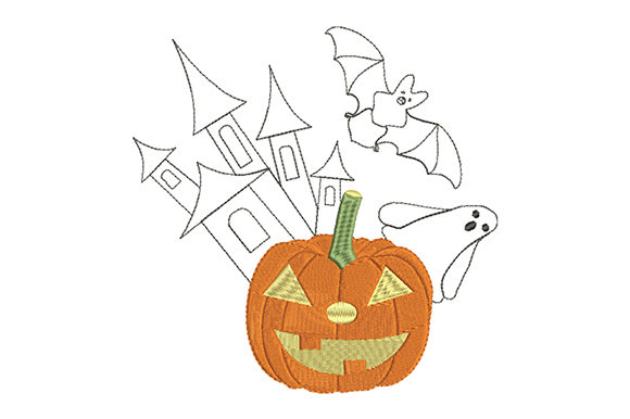 Halloween Pumpkin Lantern End Bat Embroidery