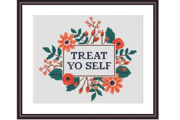 Treat Yo Self Funny Cross Stitch Pattern